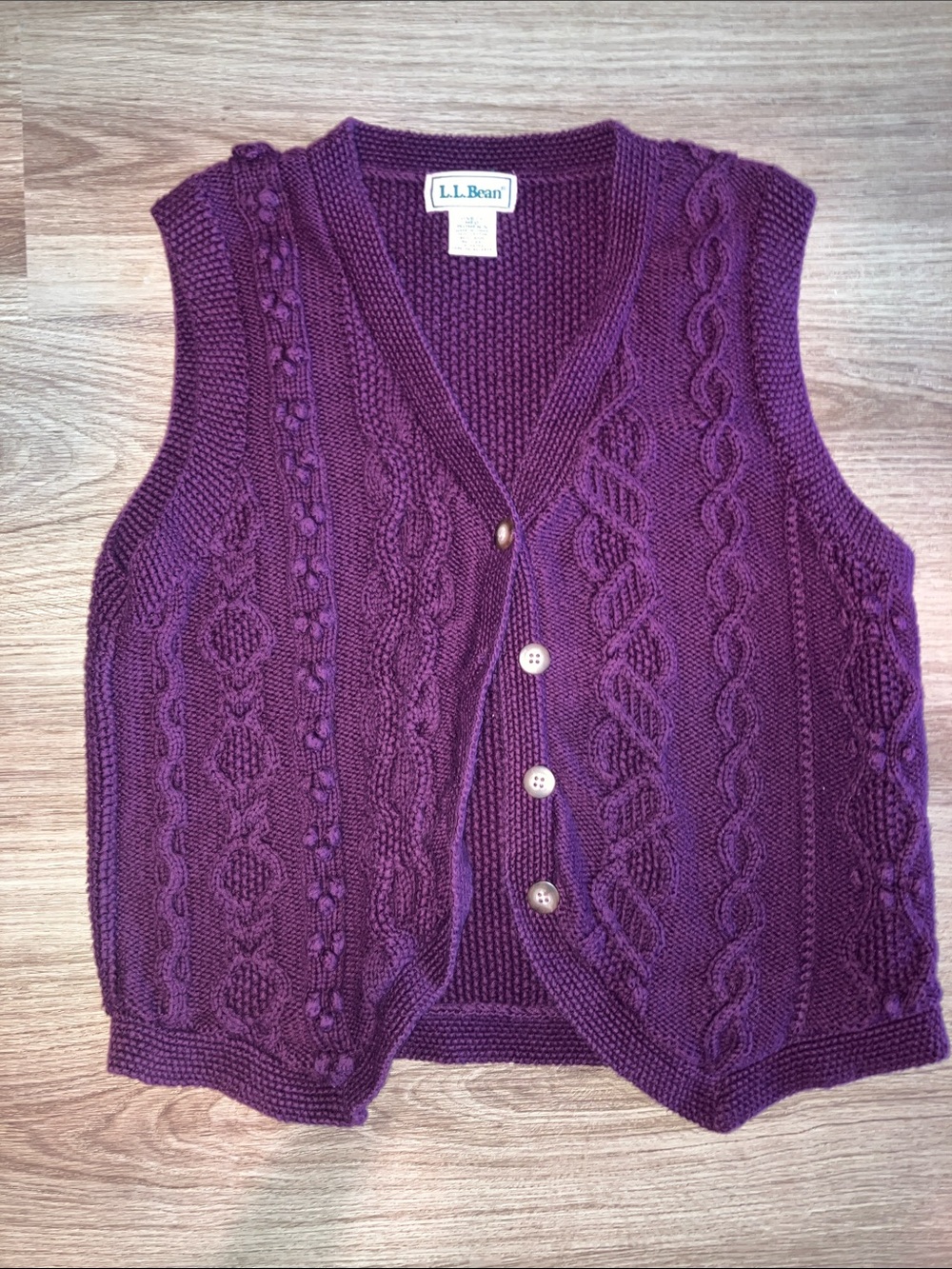 L.L. Bean Women's Cable-Knit Button Front Vest - Deep Purple
